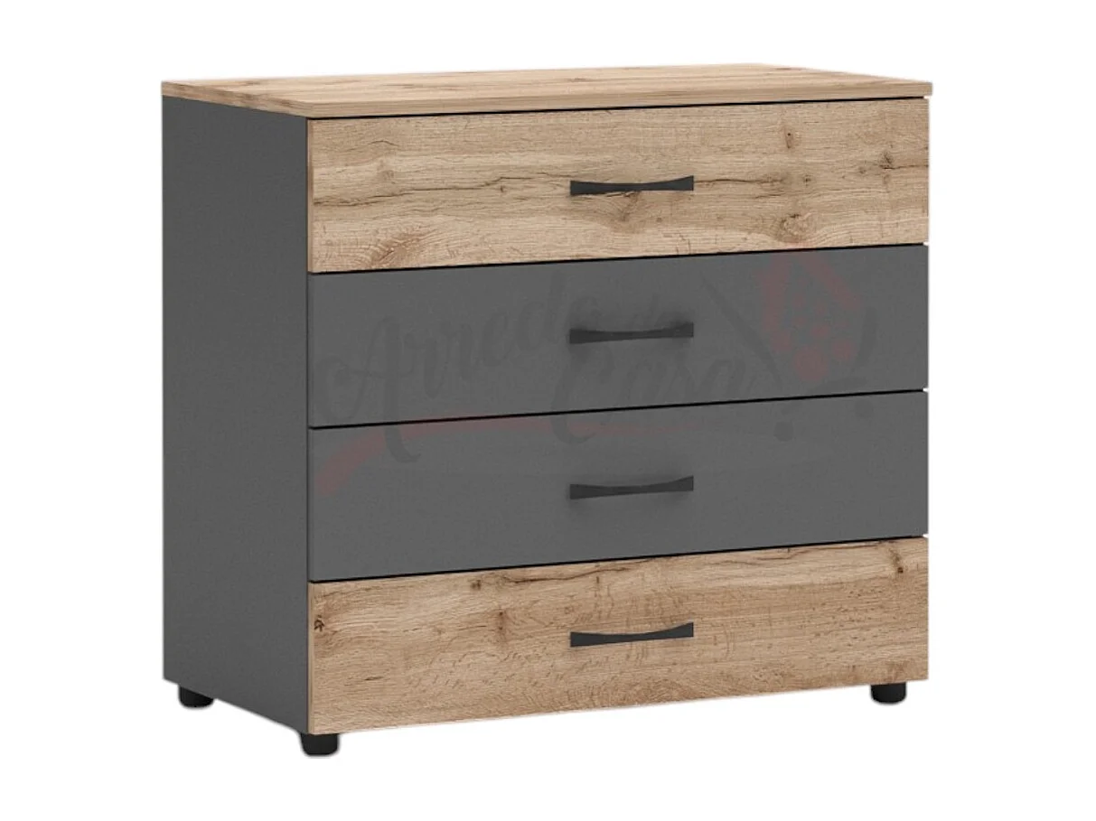 comò da camera da notte design moderno con quattro cassetti CG4 80x74 rovere e antracite