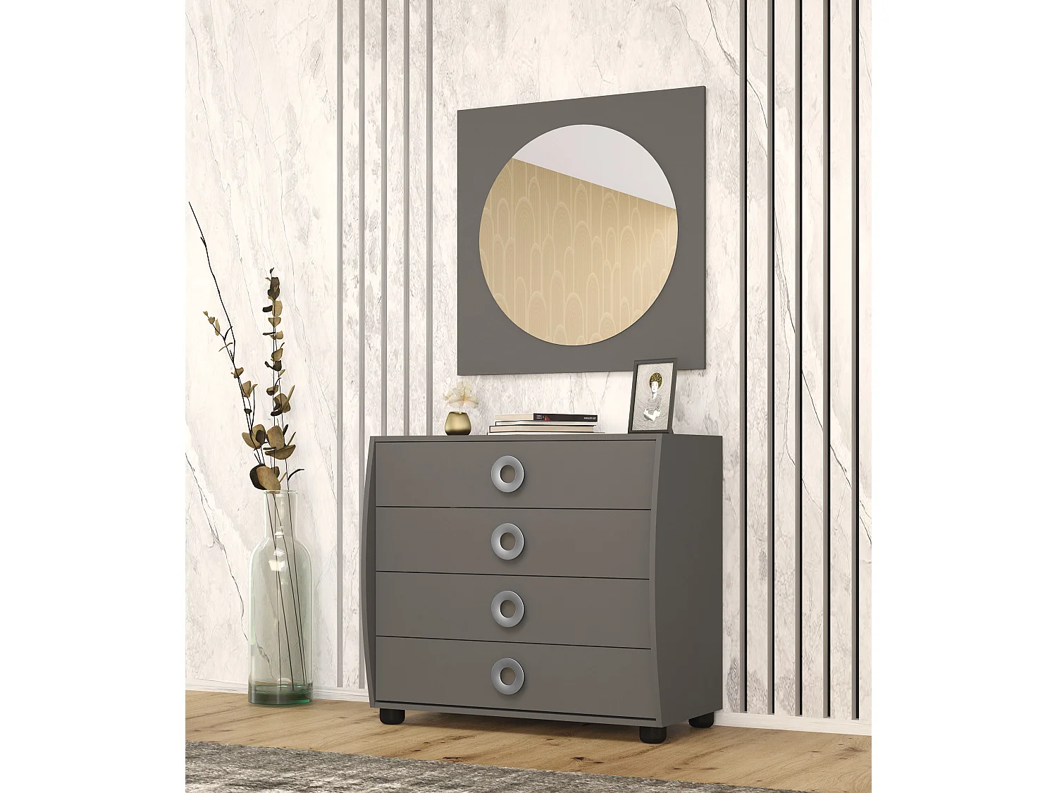 Cassettiera moderna con 4 cassetti color grigio antracite CG20