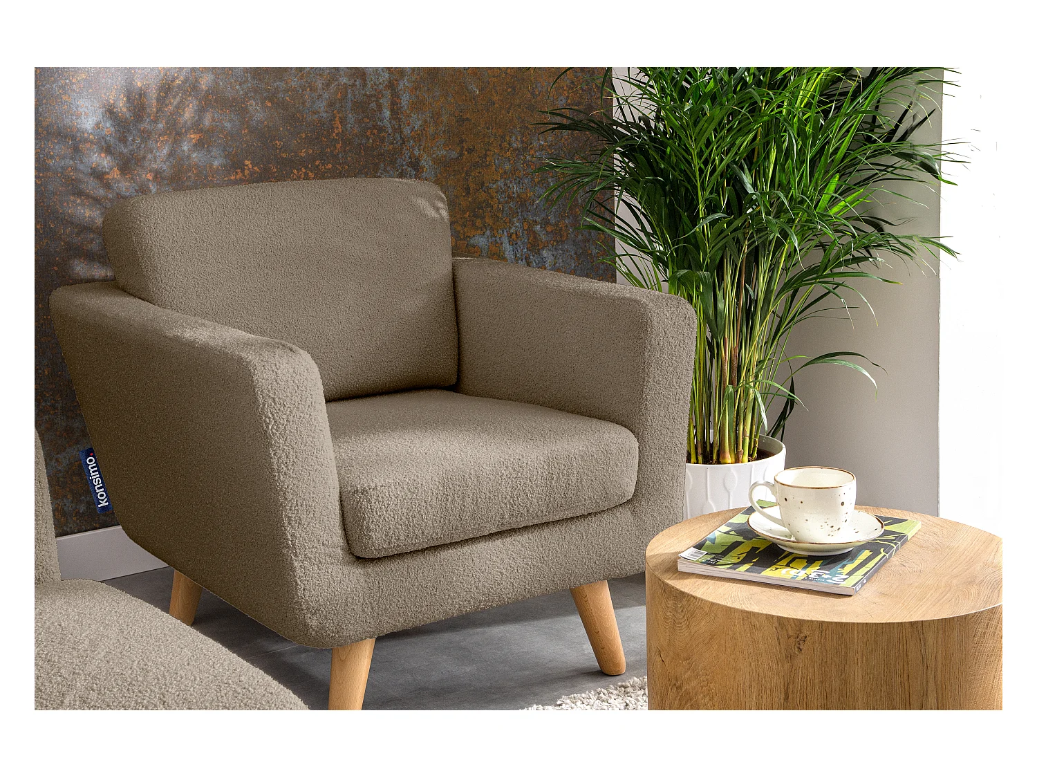 Fauteuil scandinave - pieds en bois massif - marron - TAGIO