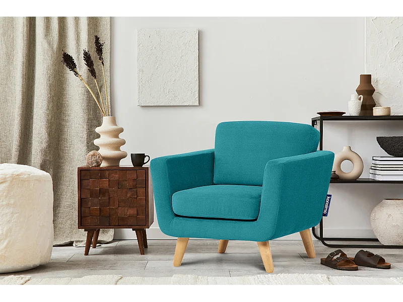 Fauteuil scandinave - pieds en bois massif - bleu - TAGIO