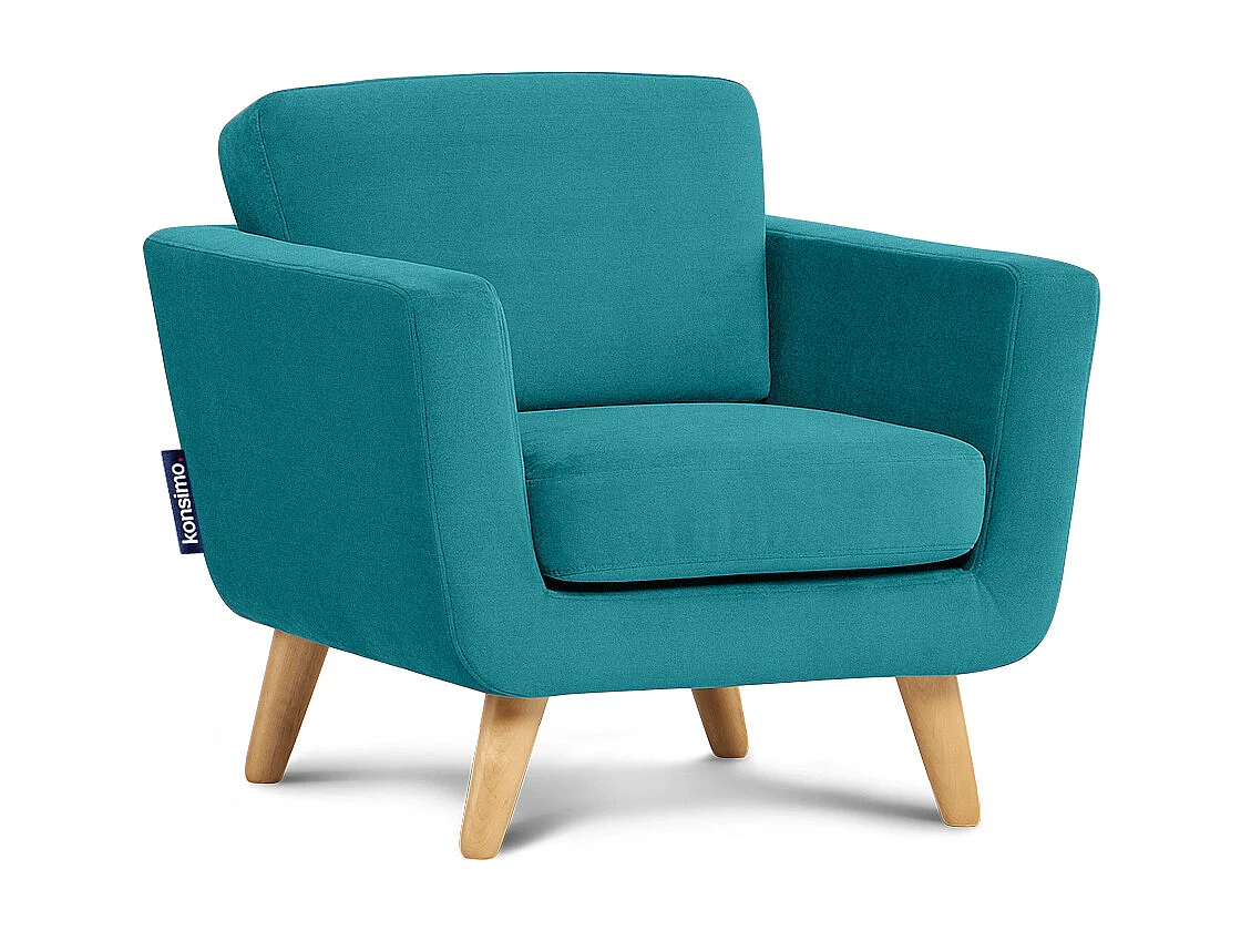 Fauteuil scandinave - pieds en bois massif - bleu - TAGIO