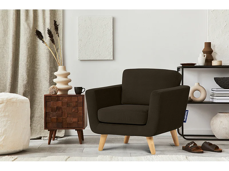 Fauteuil scandinave - pieds en bois massif - marron - TAGIO