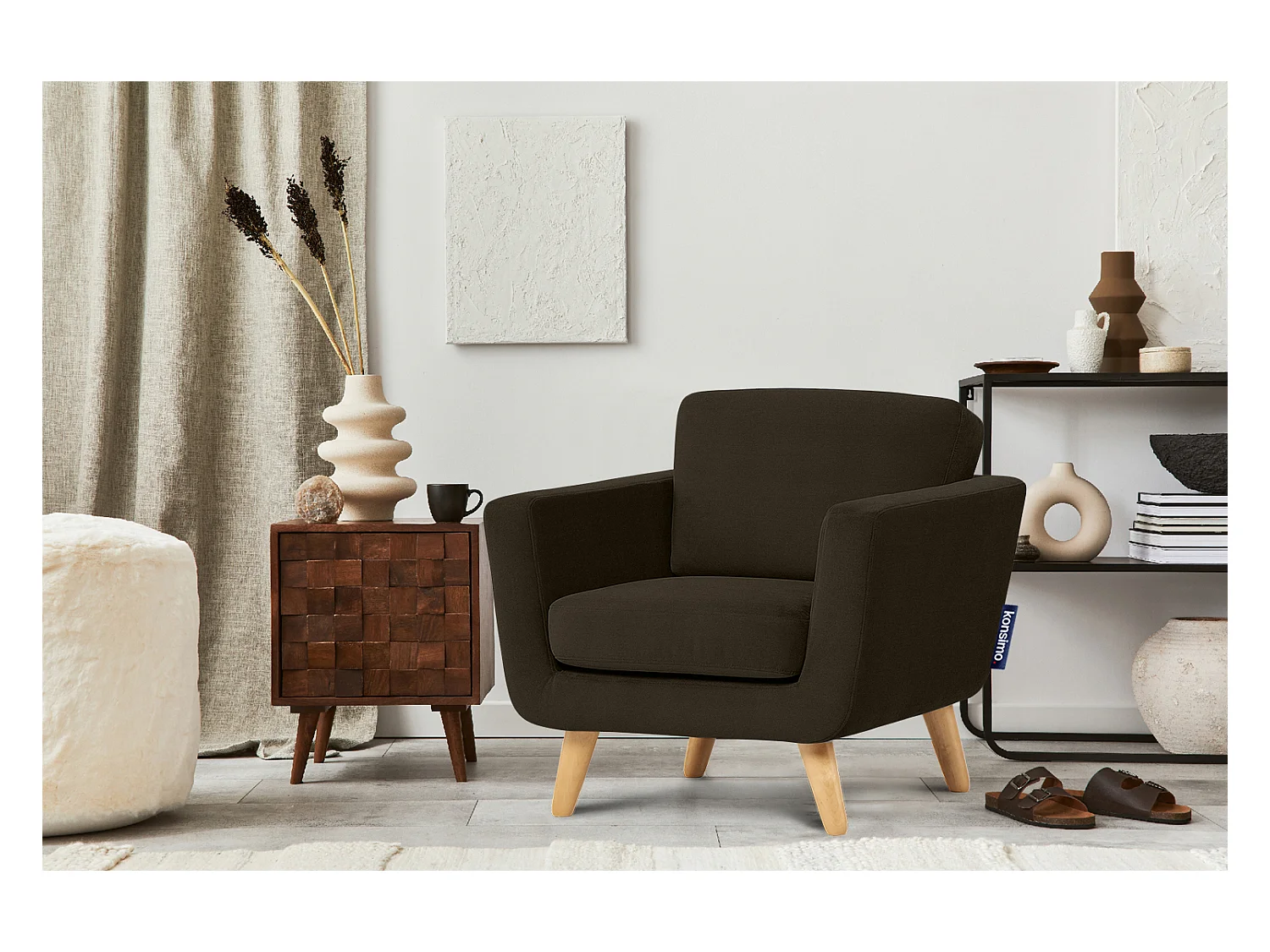Fauteuil scandinave - pieds en bois massif - marron - TAGIO