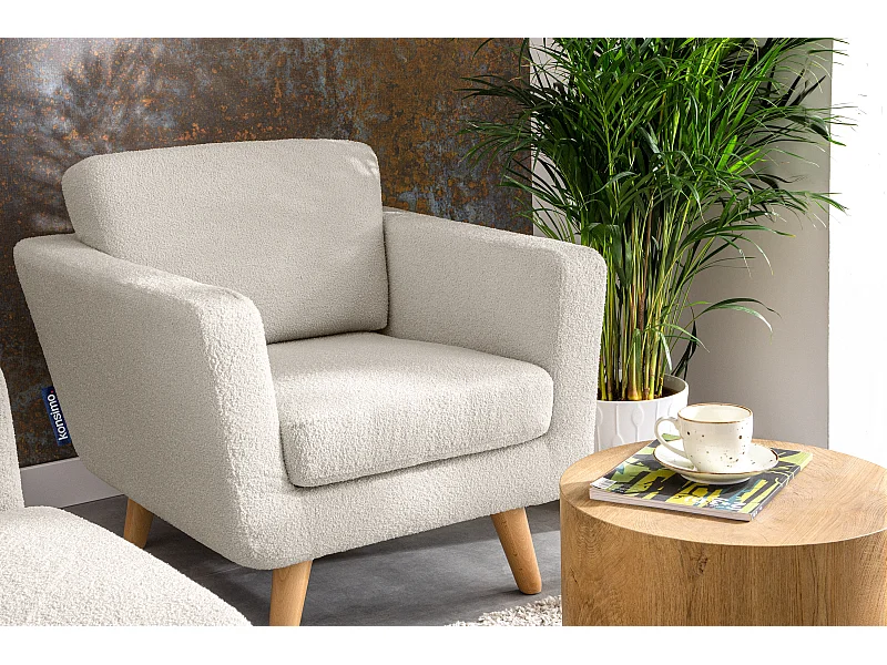 Fauteuil scandinave - pieds en bois massif - blanc - TAGIO