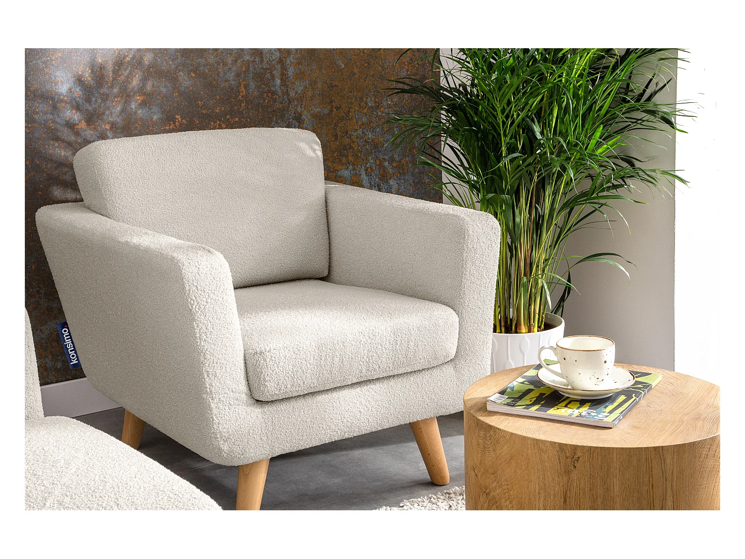 Fauteuil scandinave - pieds en bois massif - blanc - TAGIO