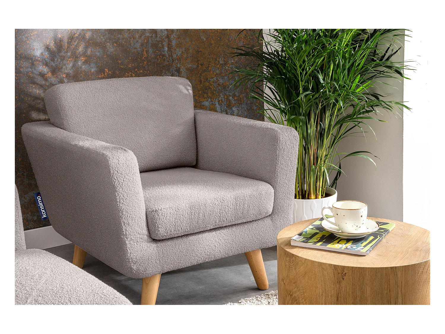 Fauteuil scandinave - pieds en bois massif - gris clair - TAGIO
