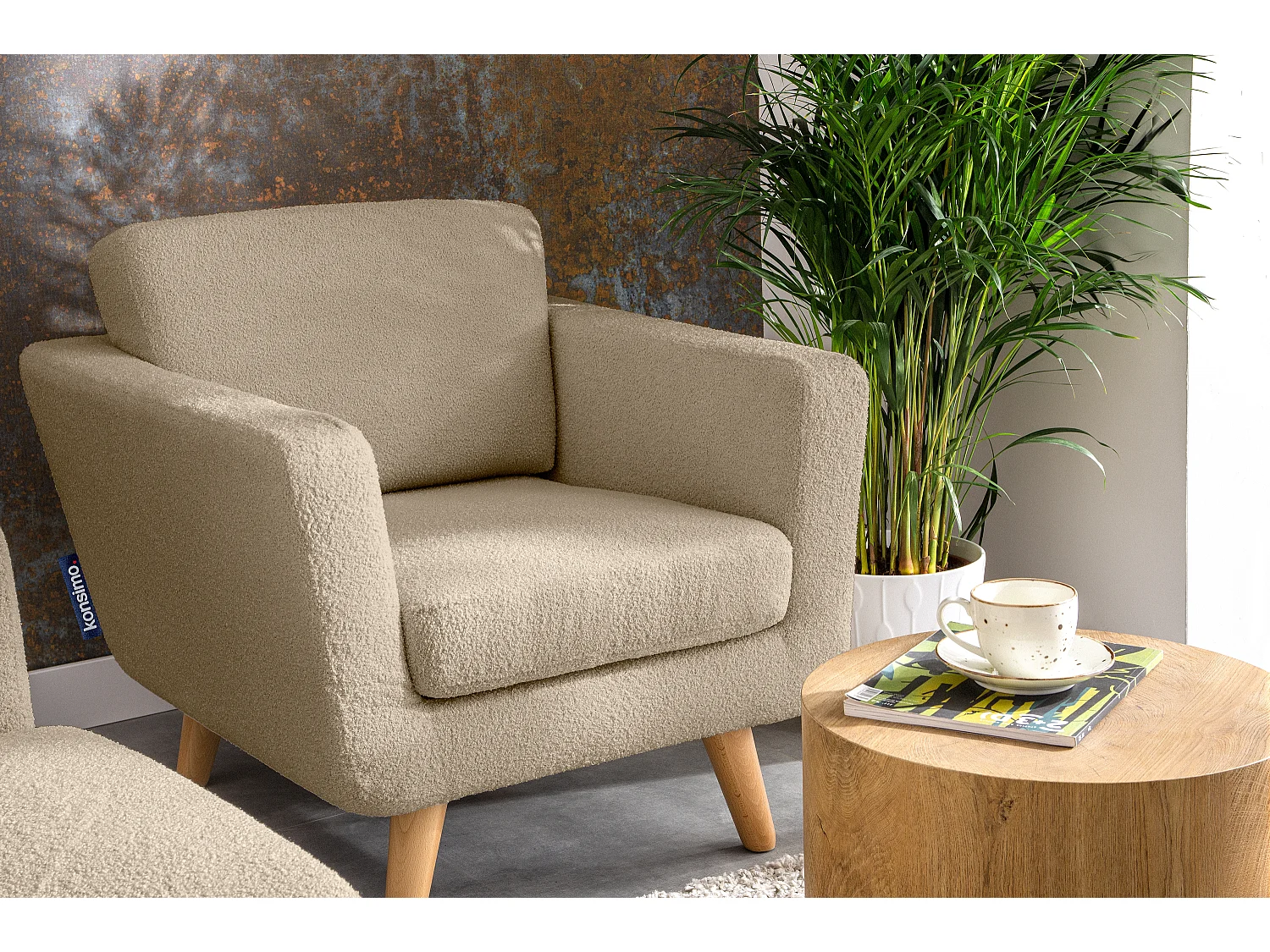 Fauteuil scandinave - pieds en bois massif - Beige - TAGIO