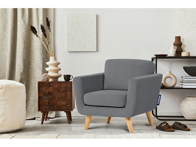 Fauteuil scandinave - pieds en bois massif - gris - TAGIO