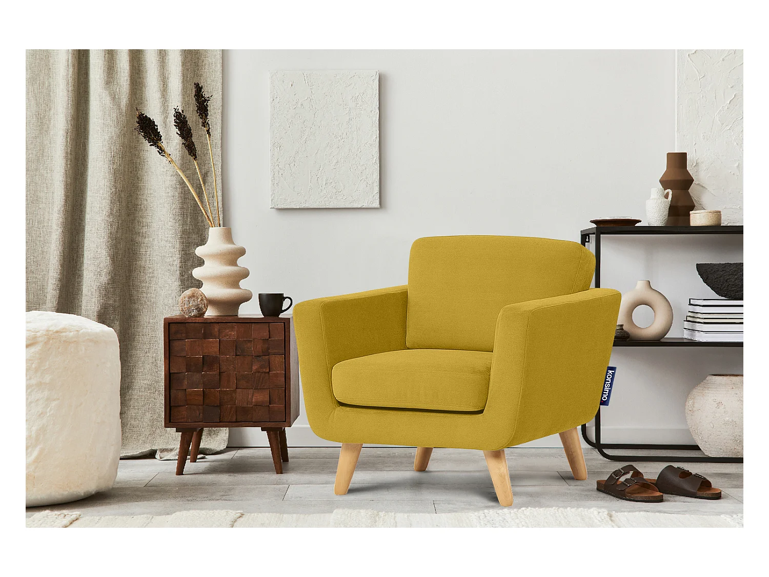 Fauteuil scandinave - pieds en bois massif - jaune - TAGIO