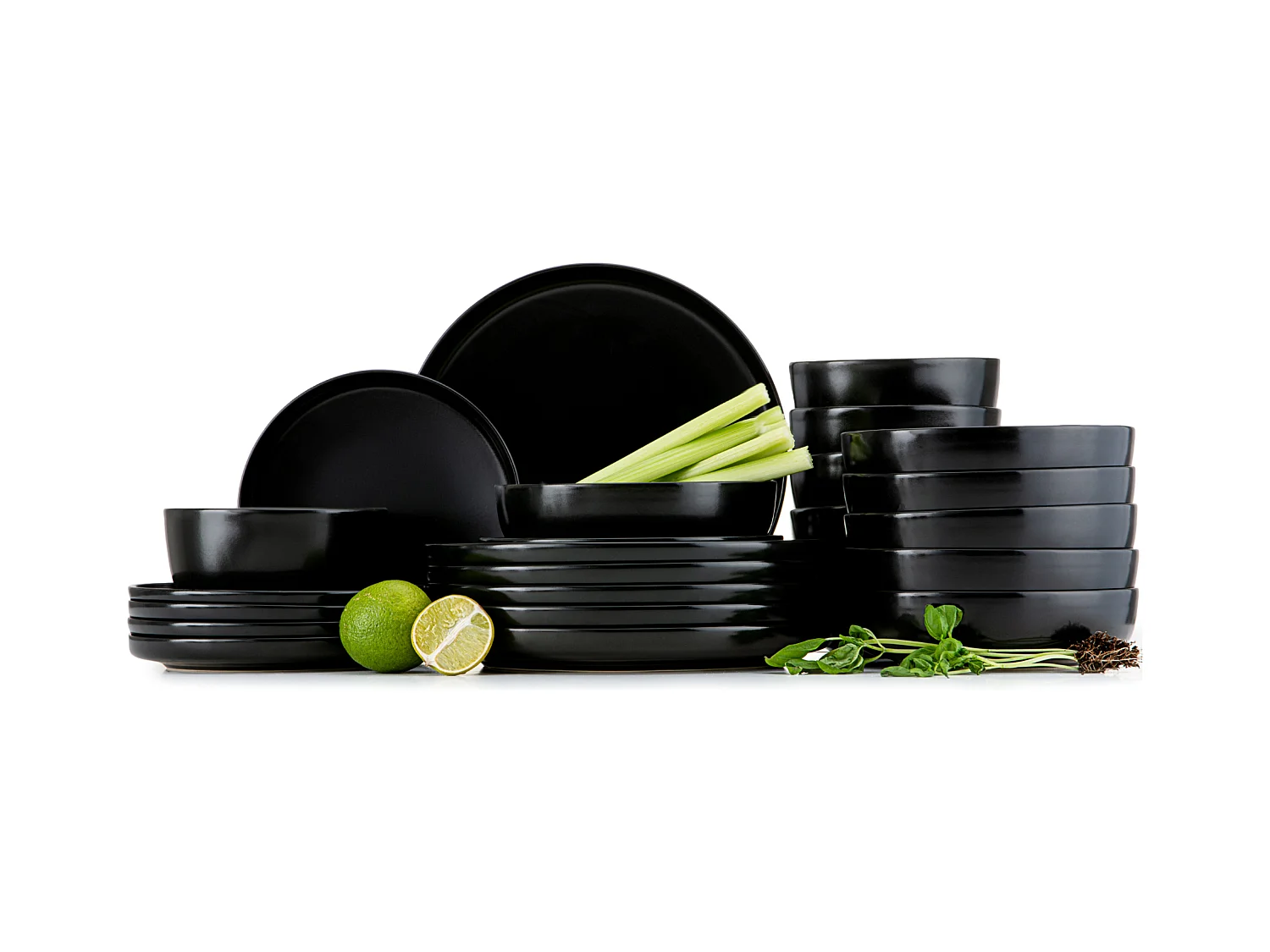 Service de table - Service vaisselle - 6 personnes 24 pièces - Noir - VICTO