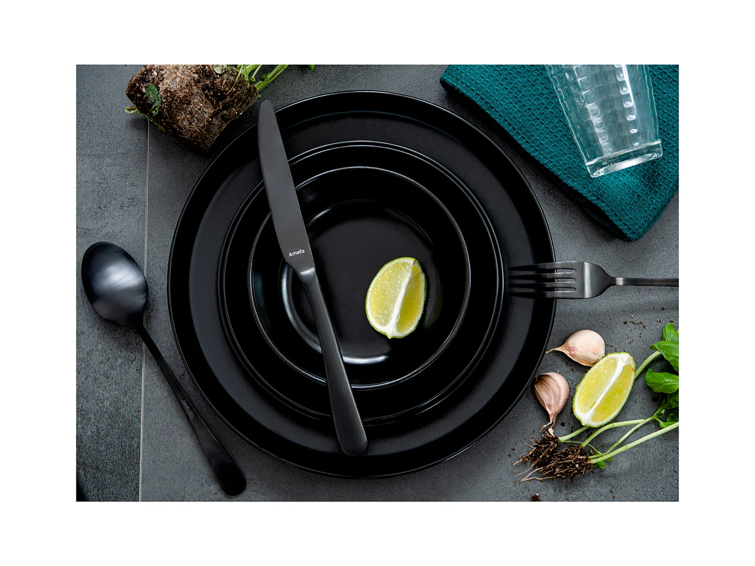 Service de table - Service vaisselle - 6 personnes 24 pièces - Noir - VICTO