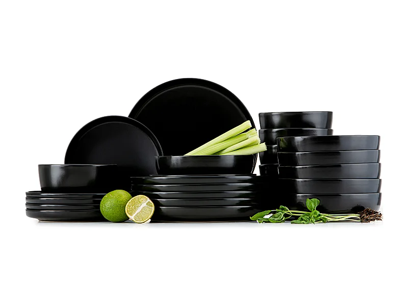 Service de table - Service vaisselle - 6 personnes 24 pièces - Noir - VICTO