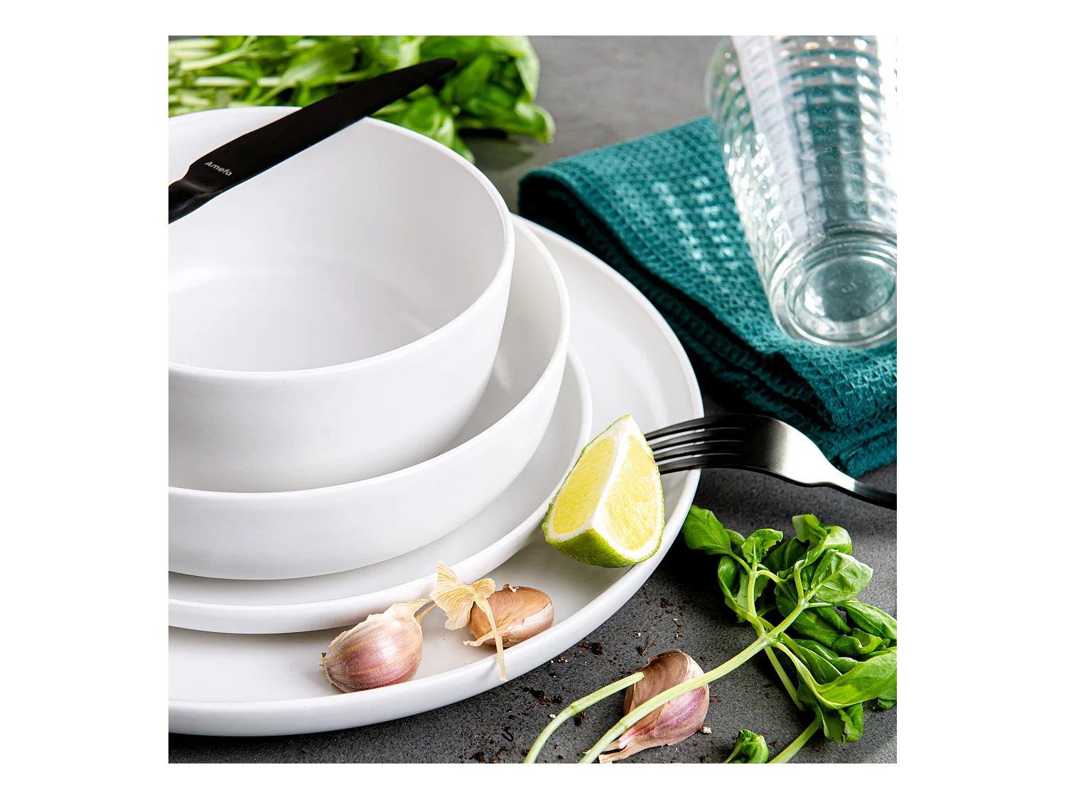 Service de table - Service vaisselle - avec Bol 18 pièces - Blanc - VICTO