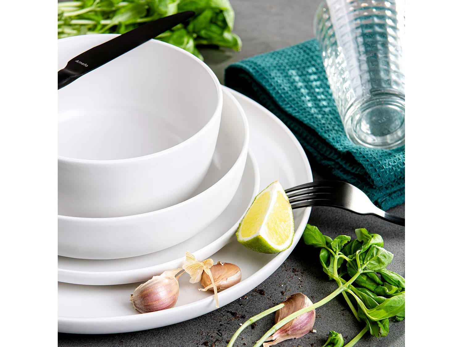 Service de table - Service vaisselle - avec Bol 18 pièces - Blanc - VICTO