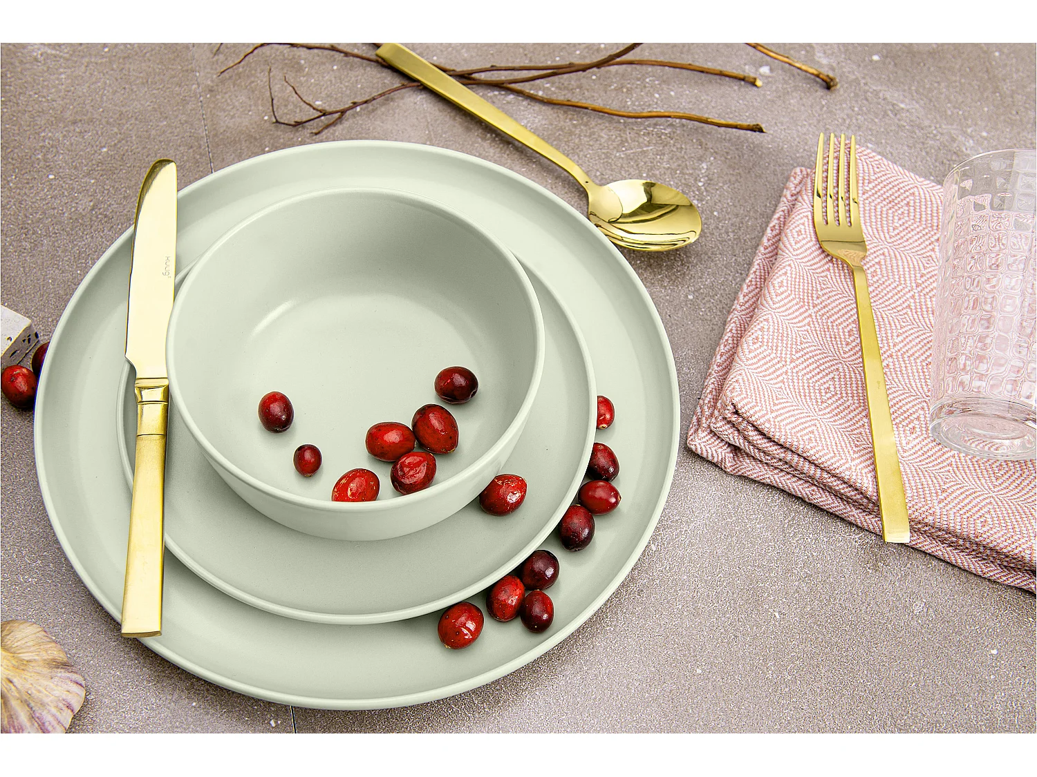 Service de table - Service vaisselle - avec Bol 18 pièces - Beige - VICTO