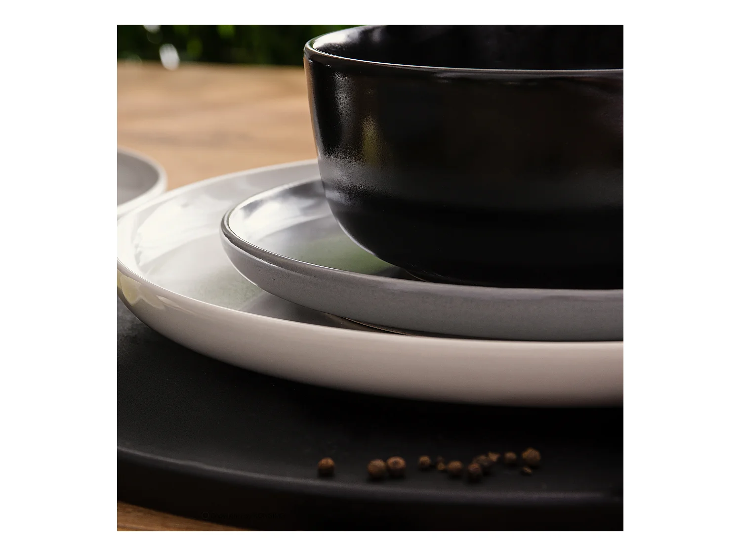 Service de table - Service vaisselle - avec Bol 18 pièces - Blanc, Noir, Gris - VICTO