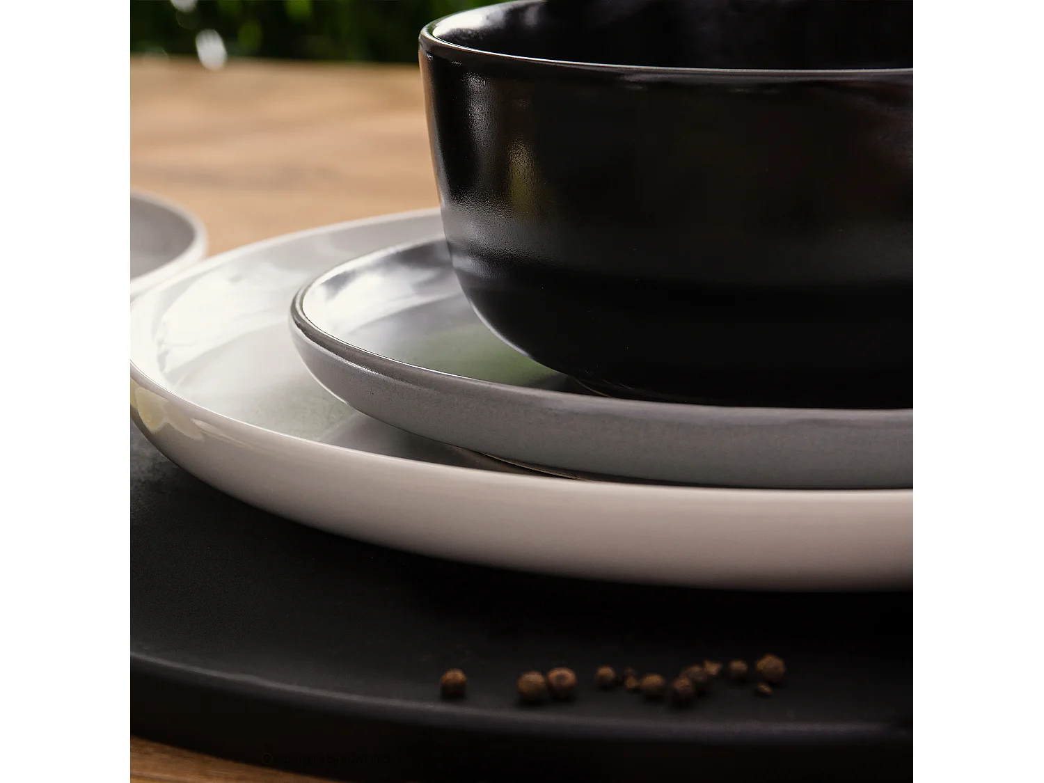 Service de table - Service vaisselle - avec Bol 18 pièces - Blanc, Noir, Gris - VICTO