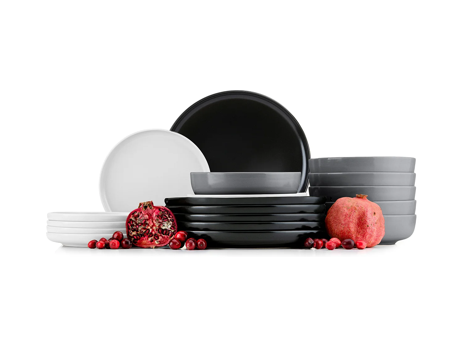 Service de table - Service vaisselle - 6 personnes 18 pièces - Blanc, Noir, Gris - VICTO