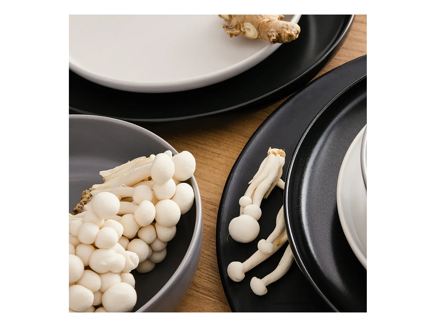 Service de table - Service vaisselle - 6 personnes 18 pièces - Blanc, Noir, Gris - VICTO