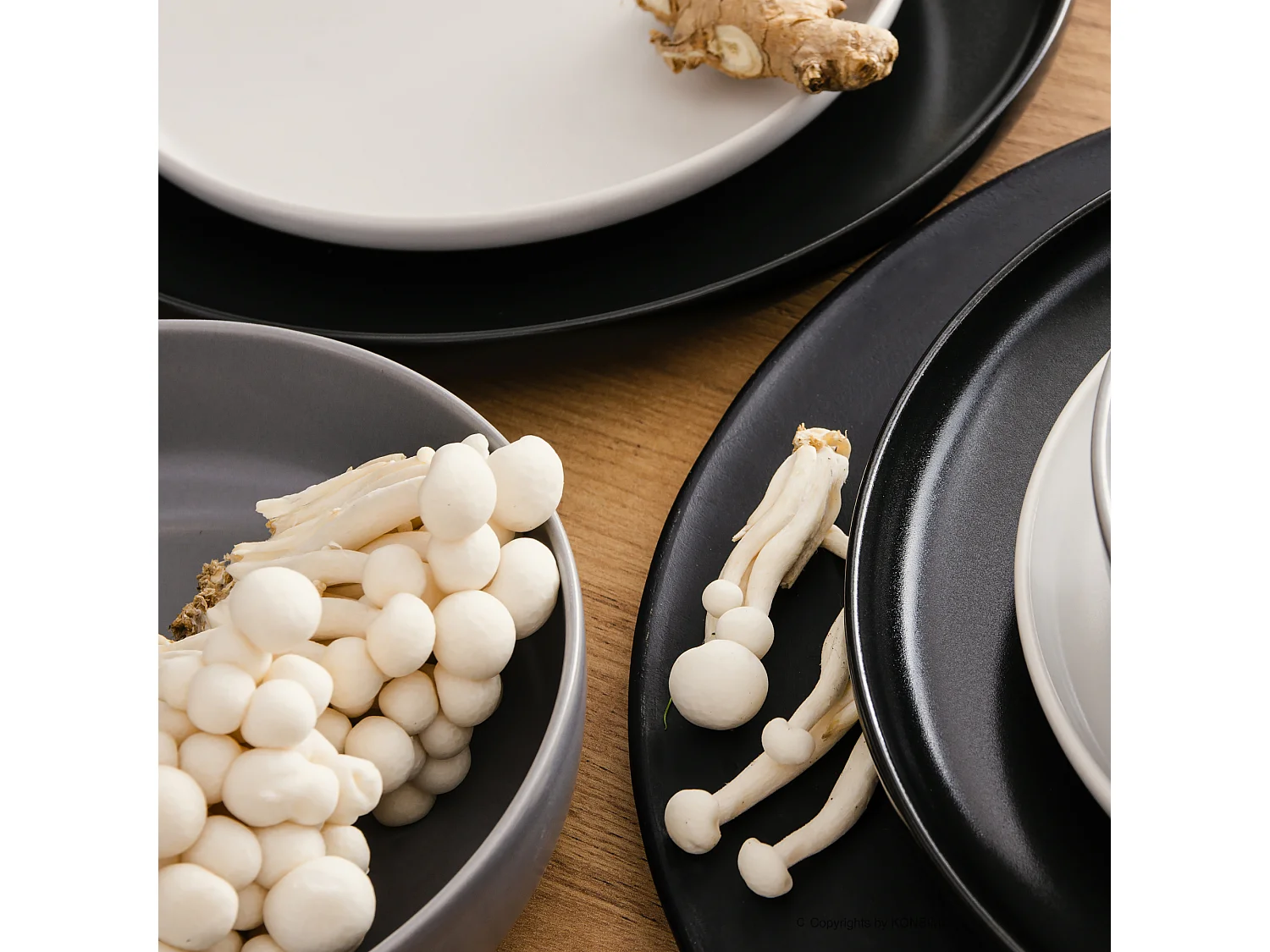 Service de table - Service vaisselle - 6 personnes 18 pièces - Blanc, Noir, Gris - VICTO