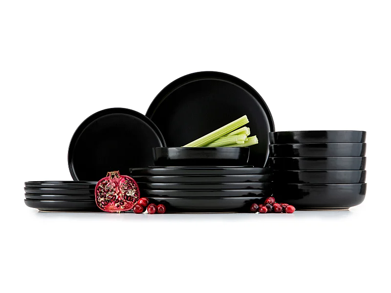 Service de table - Service vaisselle - 6 personnes 18 pièces - Noir - VICTO