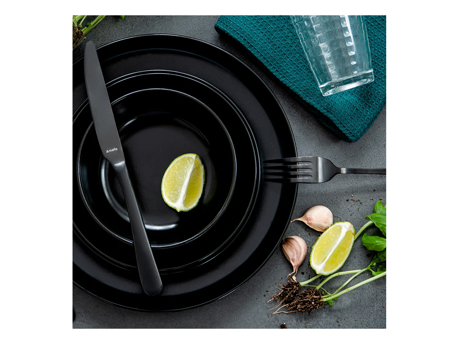 Service de table - Service vaisselle - 6 personnes 18 pièces - Noir - VICTO