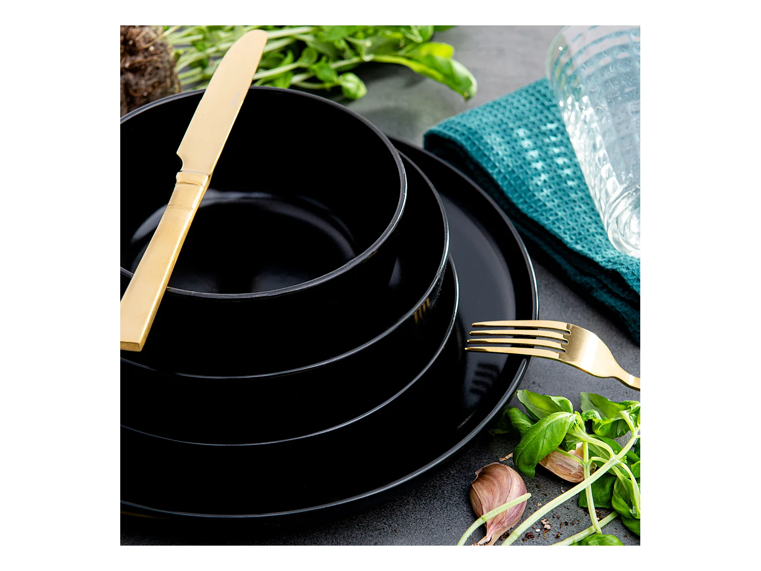 Service de table - Service vaisselle - 6 personnes 18 pièces - Noir - VICTO