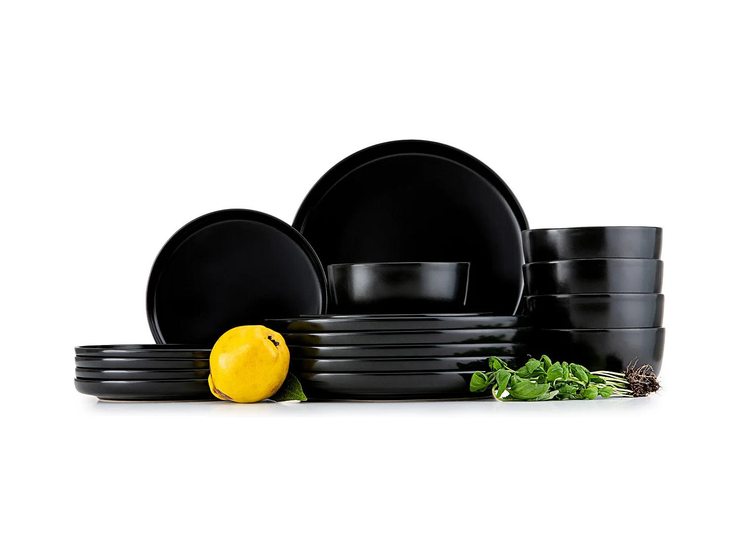 Service de table - Service vaisselle - avec Bol 18 pièce - Noir - VICTO
