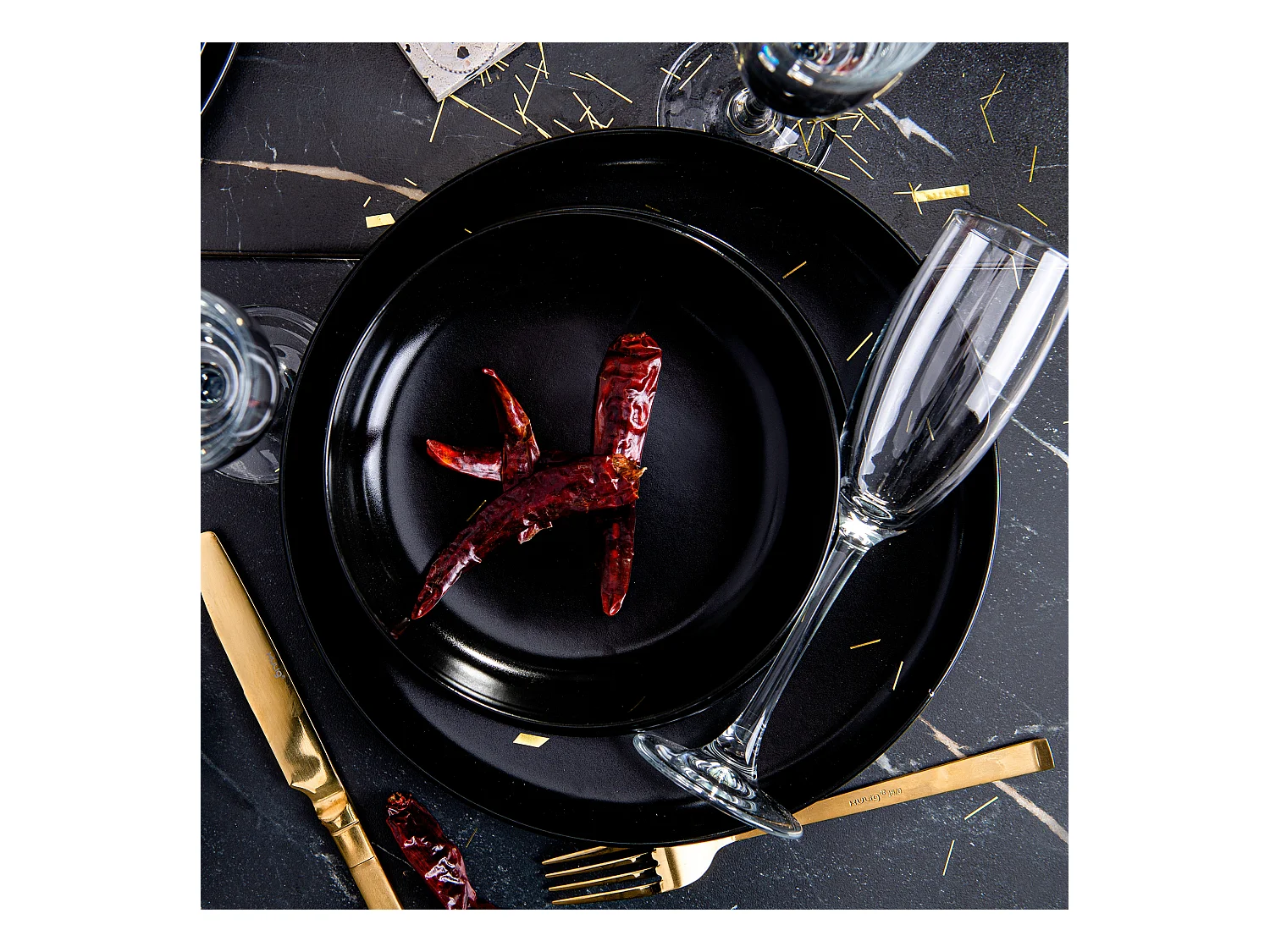 Service de table - Service vaisselle - avec Bol 18 pièce - Noir - VICTO