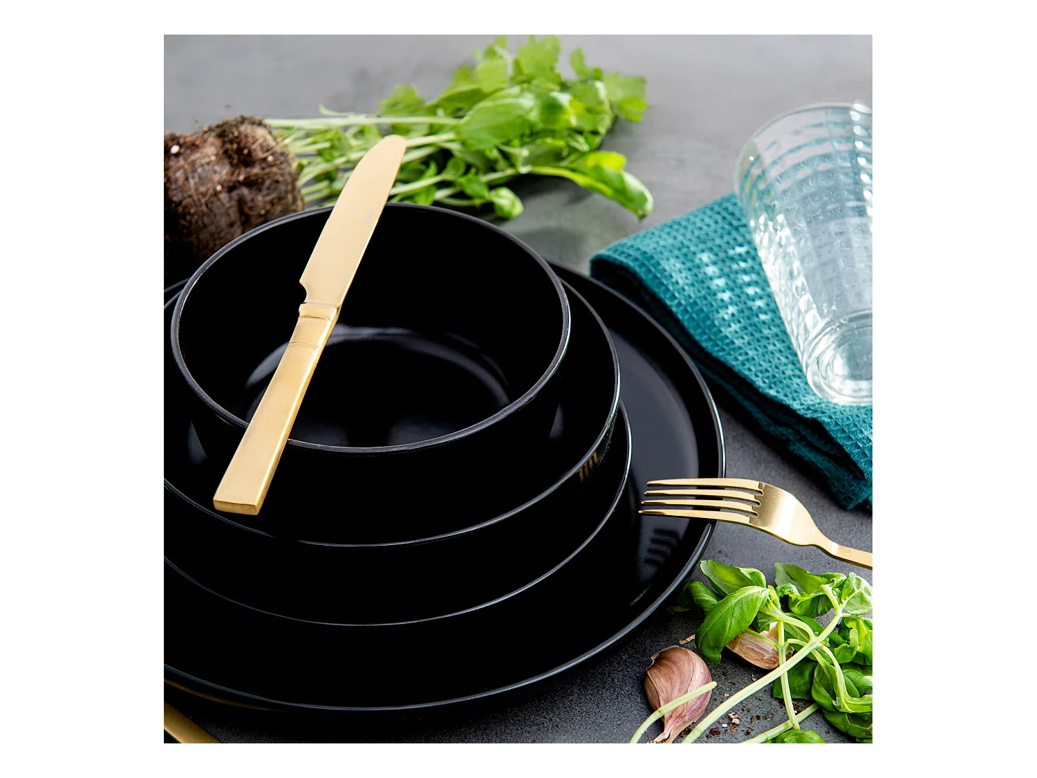 Service de table - Service vaisselle - avec Bol 18 pièce - Noir - VICTO