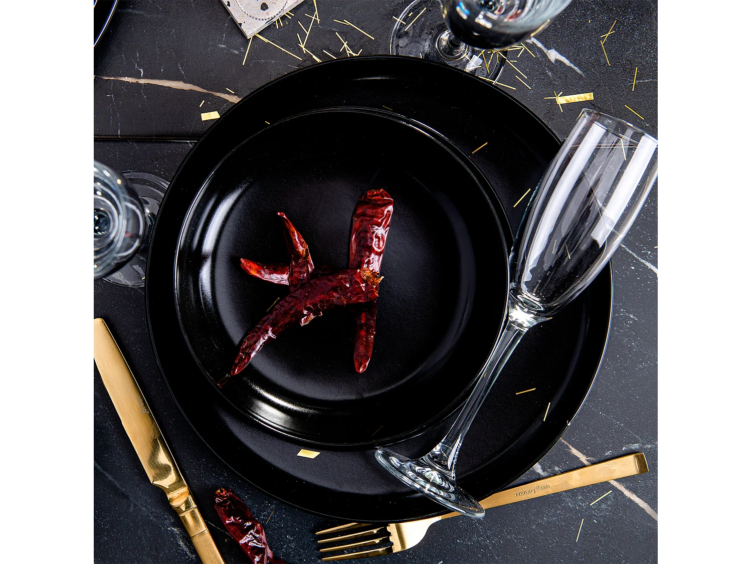 Service de table - Service vaisselle - avec Bol 18 pièce - Noir - VICTO