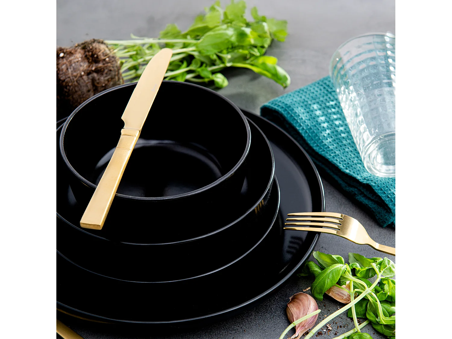 Service de table - Service vaisselle - avec Bol 18 pièce - Noir - VICTO