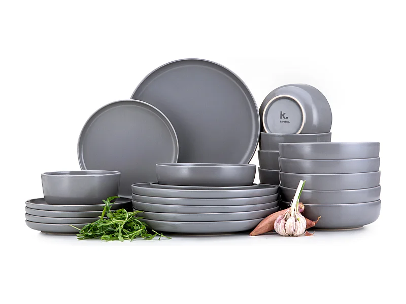 Service de table - Service vaisselle - 6 personnes 24 pièces - Gris - VICTO