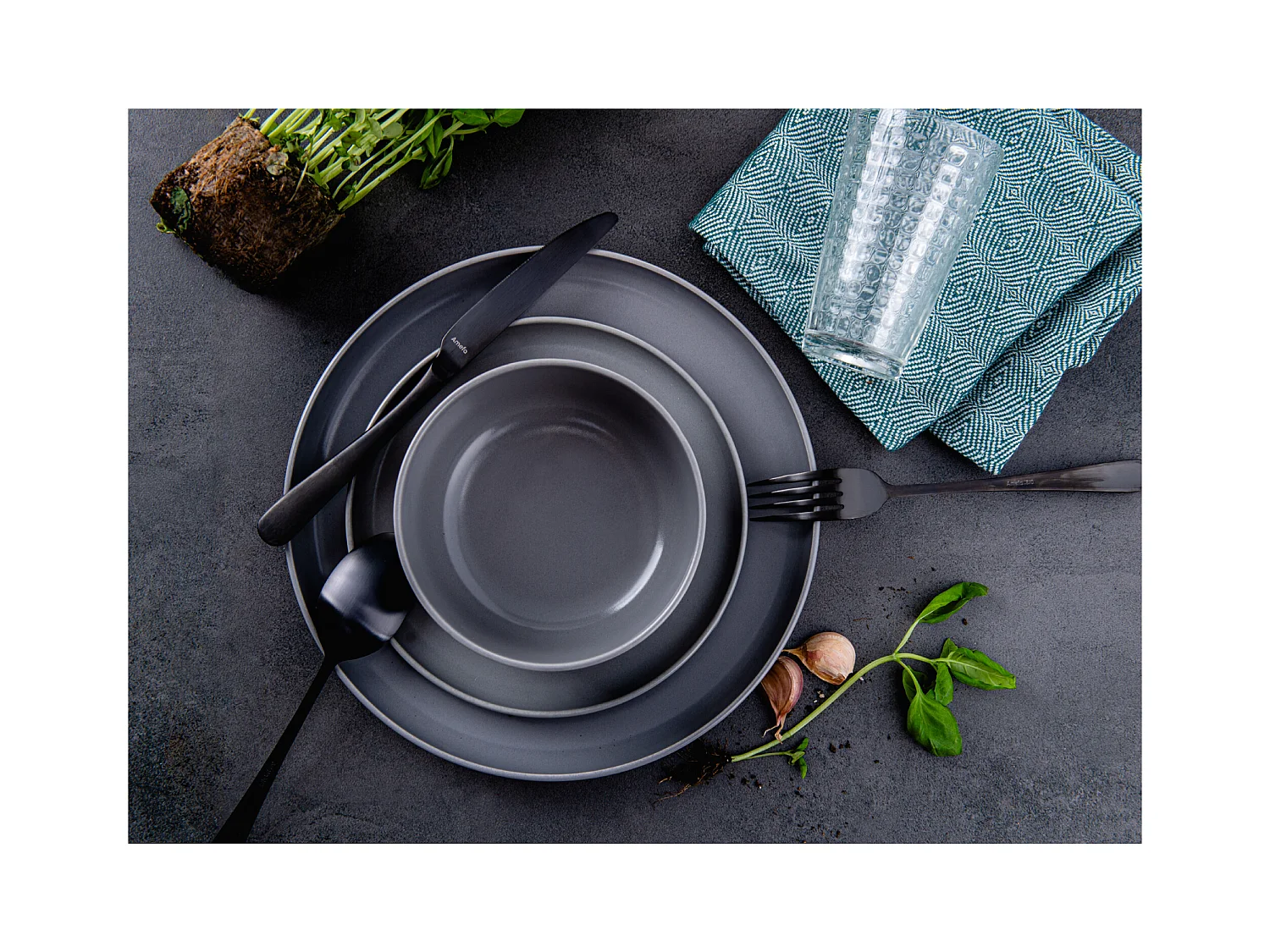 Service de table - Service vaisselle - 6 personnes 24 pièces - Gris - VICTO