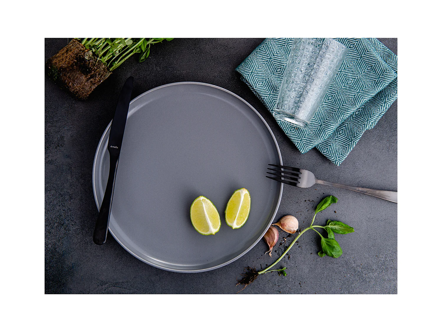 Service de table - Service vaisselle - 6 personnes 24 pièces - Gris - VICTO