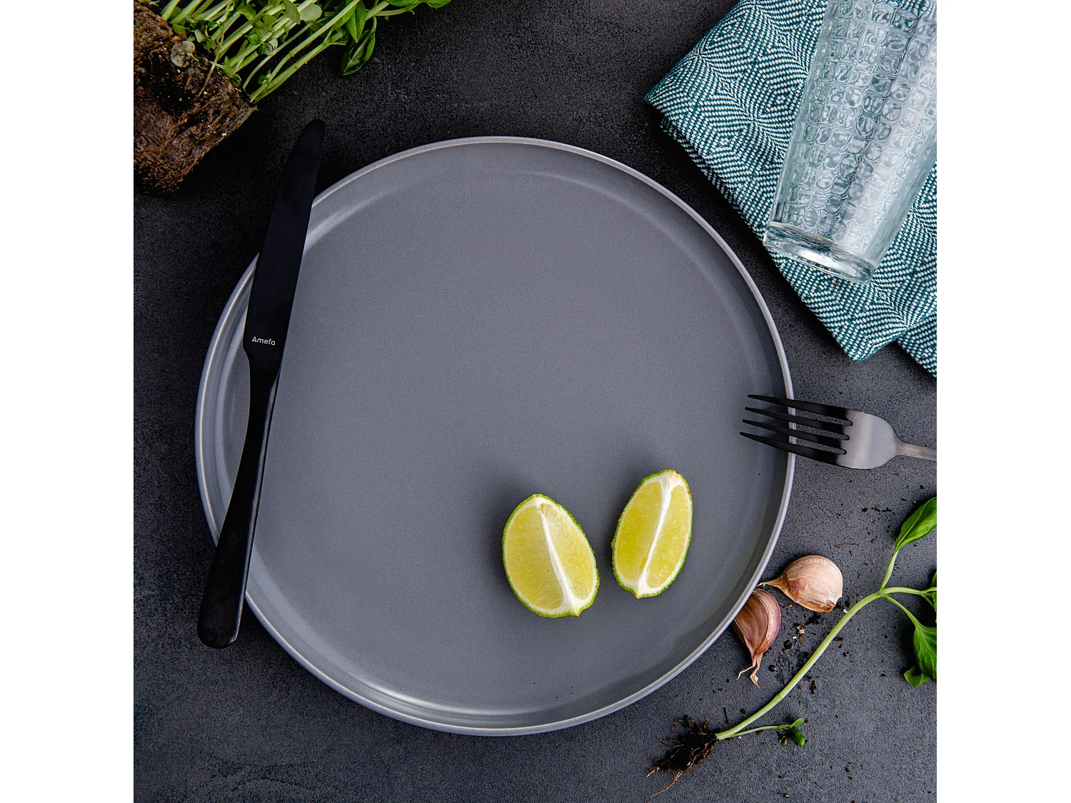 Service de table - Service vaisselle - 6 personnes 24 pièces - Gris - VICTO