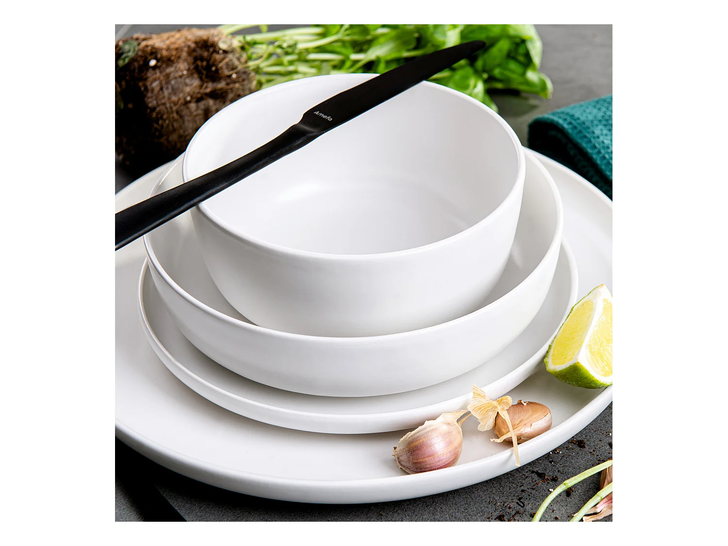 Service de table - Service vaisselle - 6 personnes 24 pièces - Blanc - VICTO