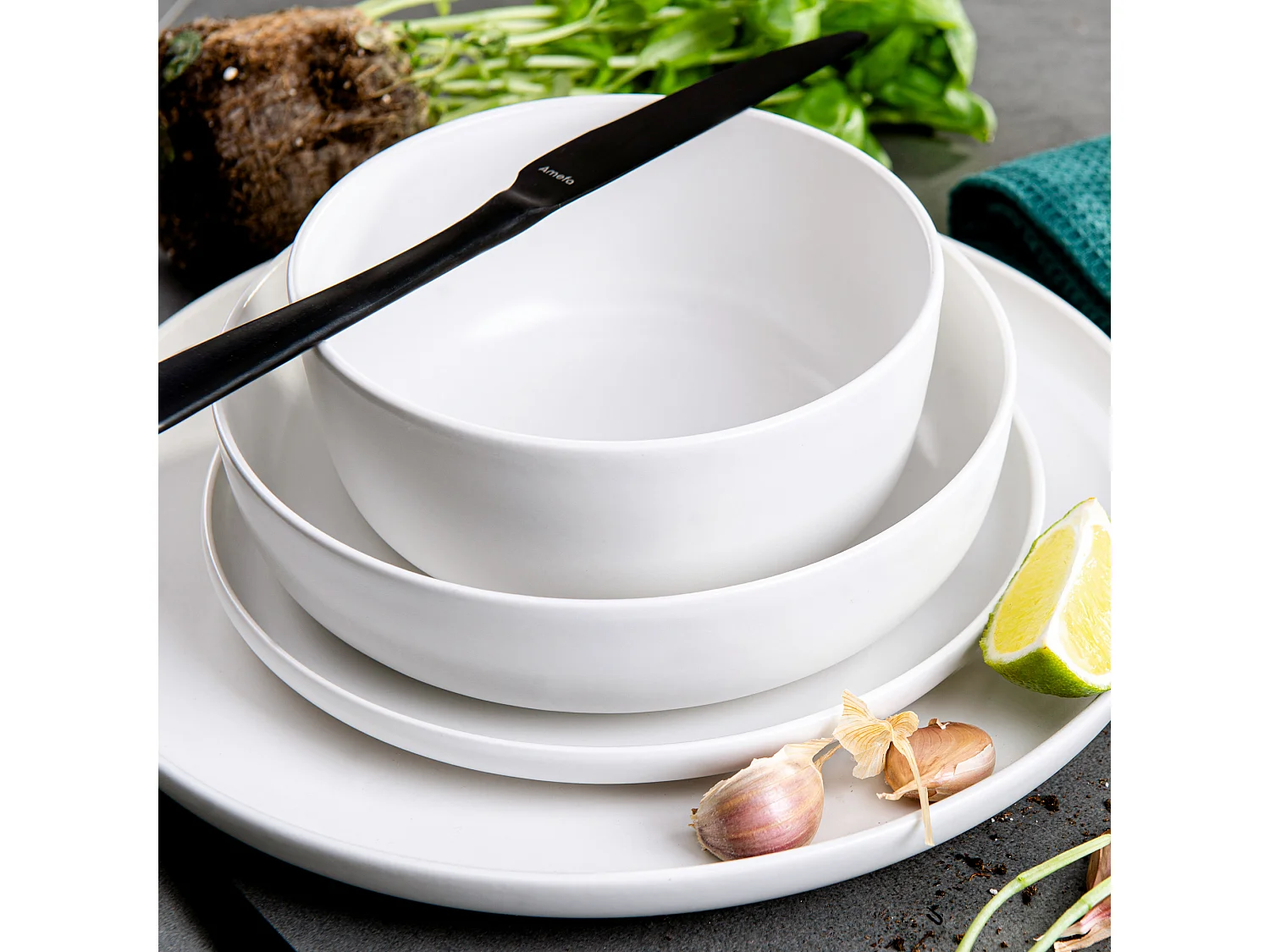 Service de table - Service vaisselle - 6 personnes 24 pièces - Blanc - VICTO