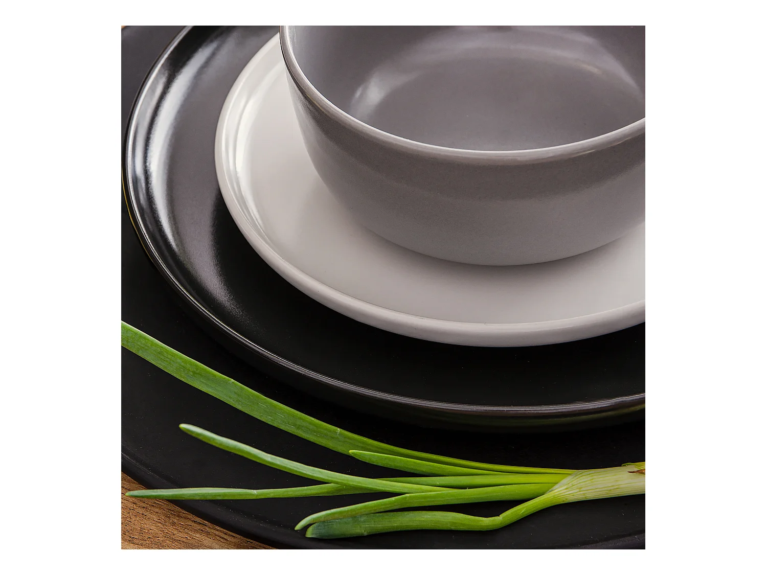 Service de table - Service vaisselle - avec Bol 18 pièces - Blanc, Noir, Gris - VICTO