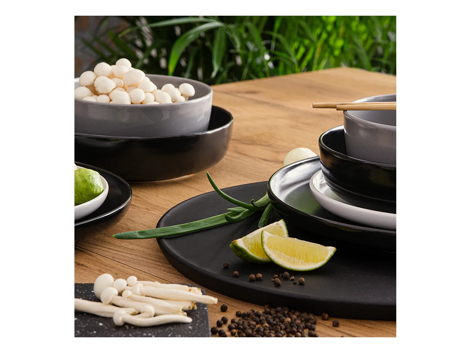 Service de table - Service vaisselle - 6 personnes 24 pièces - Blanc, Noir, Gris - VICTO