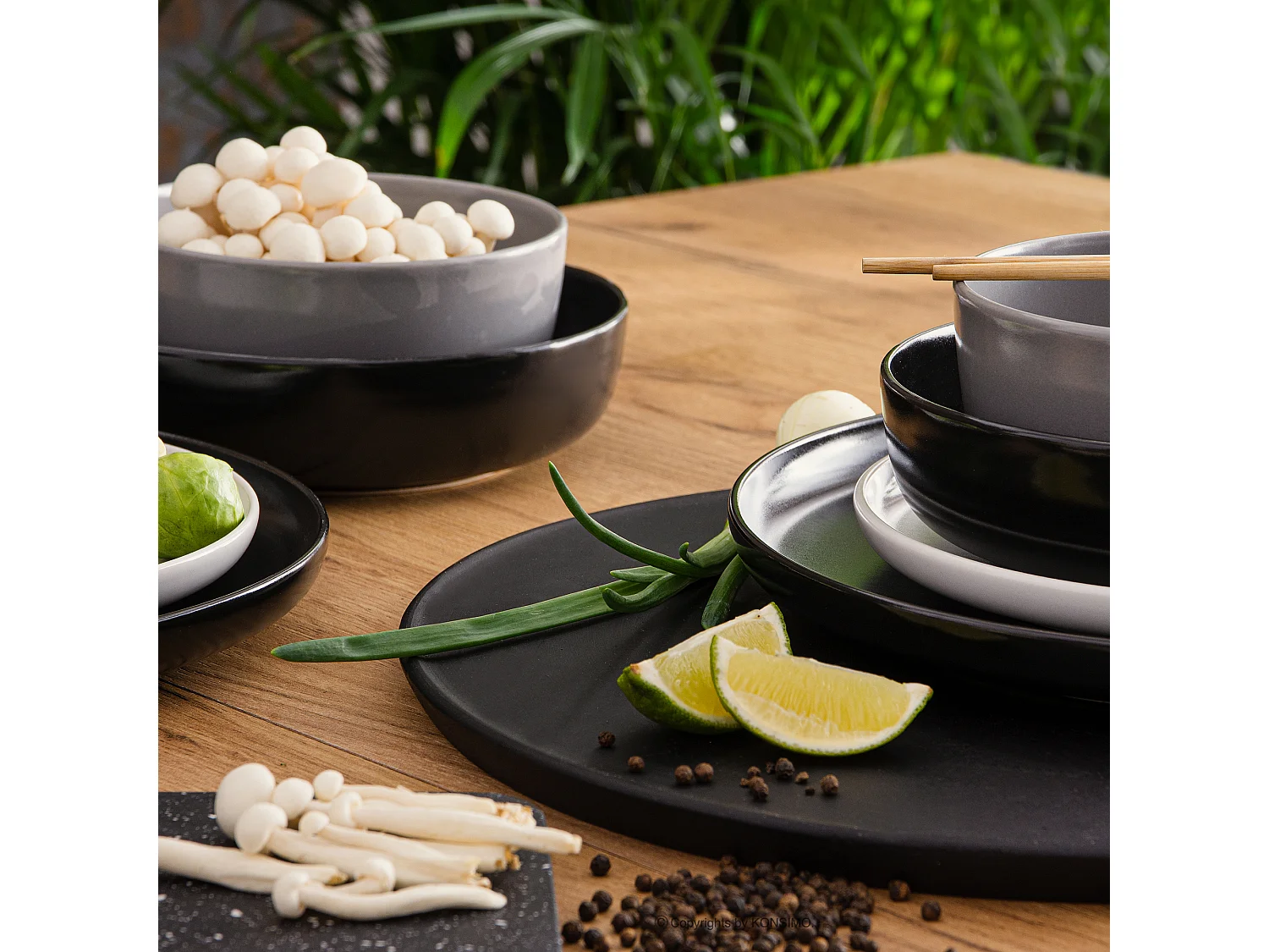 Service de table - Service vaisselle - 6 personnes 24 pièces - Blanc, Noir, Gris - VICTO