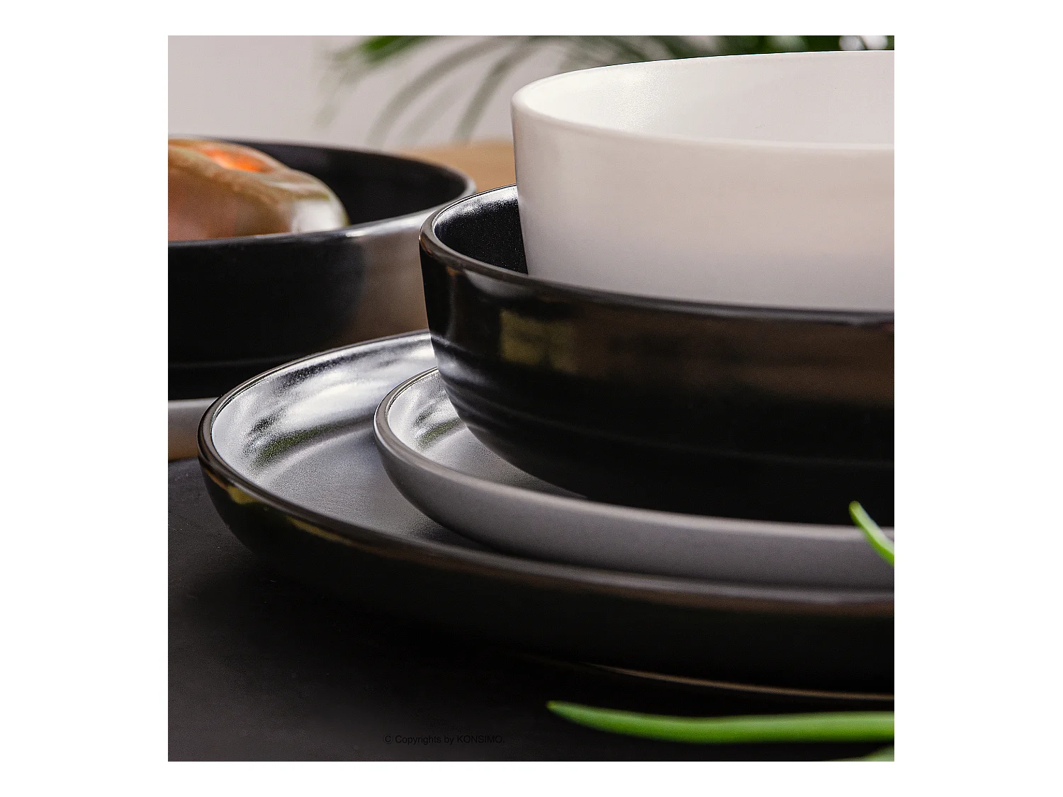 Service de table - Service vaisselle - 6 personnes 24 pièces - Blanc, Noir, Gris - VICTO