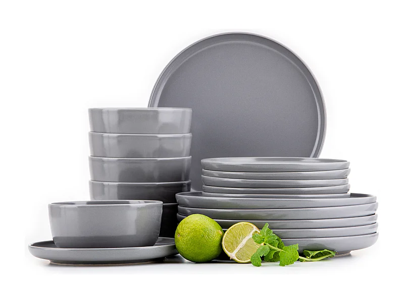 Service de table - Service vaisselle - avec Bol 18 pièces - Gris - VICTO