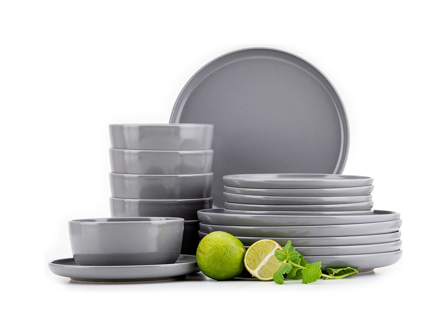 Service de table - Service vaisselle - avec Bol 18 pièces - Gris - VICTO