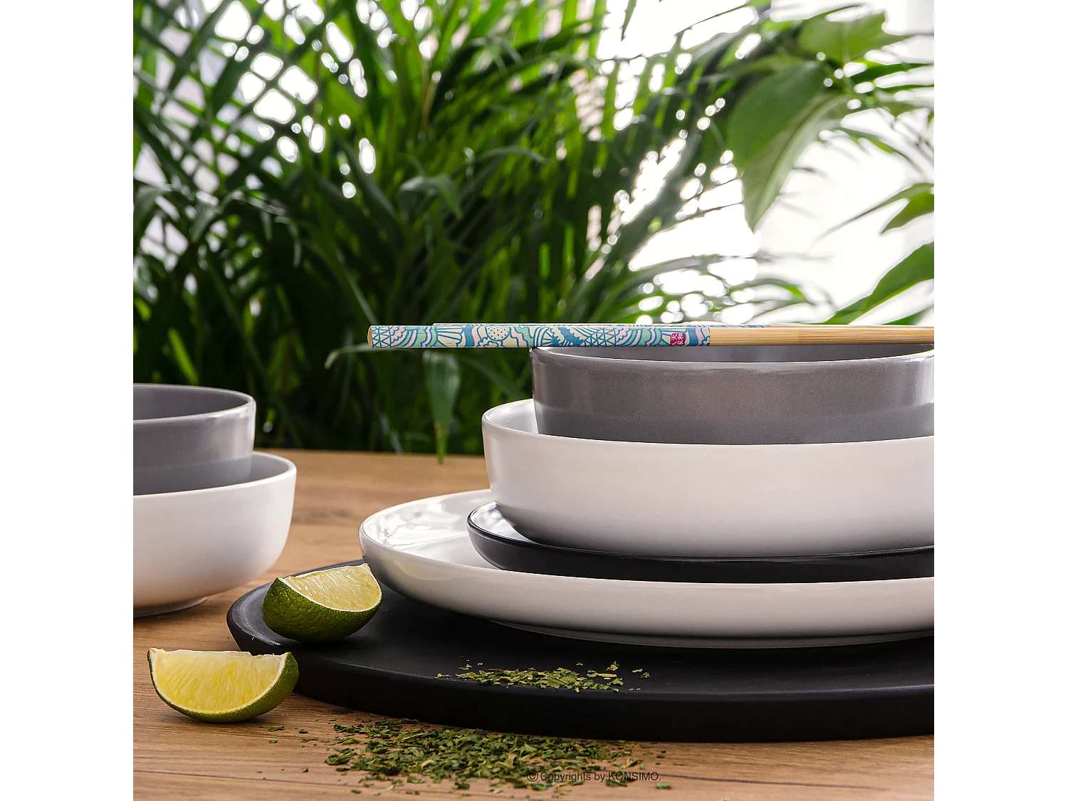 Service de table - Service vaisselle - 6 personnes 24 pièces - Blanc, Noir, Gris - VICTO