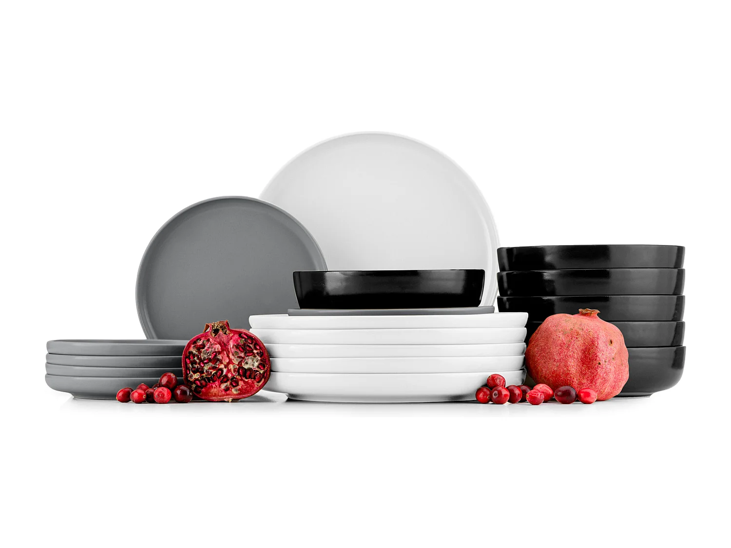Service de table - Service vaisselle - 6 personnes 18 pièces - Gris, Blanc, Noir - VICTO