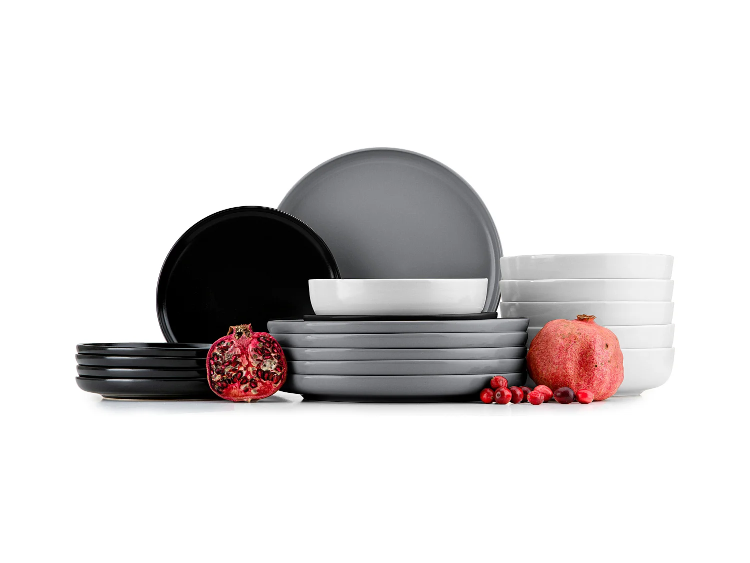 Service de table - Service vaisselle - 6 personnes 18 pièces - Noir, Gris, Blanc - VICTO