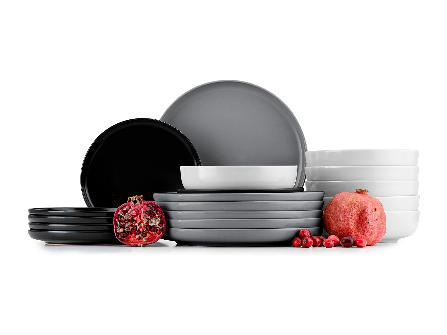 Service de table - Service vaisselle - 6 personnes 18 pièces - Noir, Gris, Blanc - VICTO