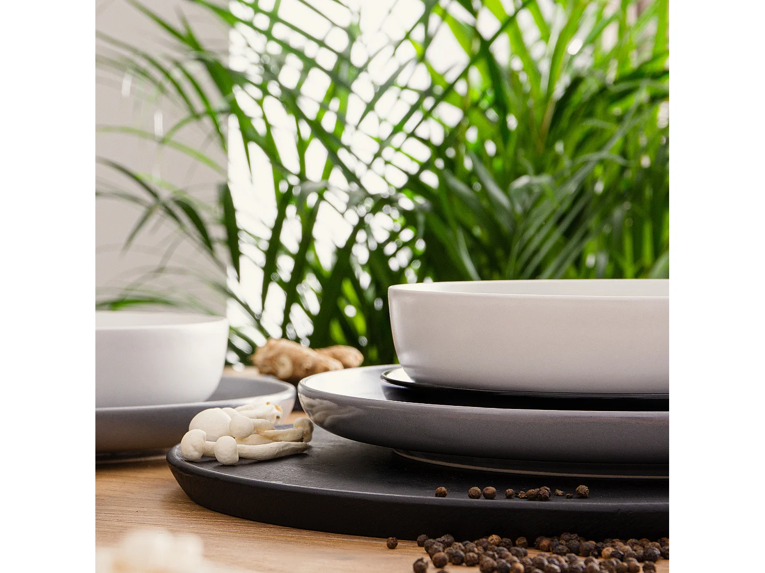 Service de table - Service vaisselle - 6 personnes 18 pièces - Noir, Gris, Blanc - VICTO