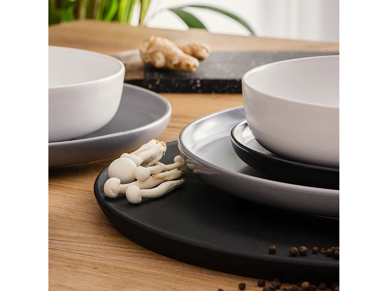 Service de table - Service vaisselle - 6 personnes 18 pièces - Noir, Gris, Blanc - VICTO